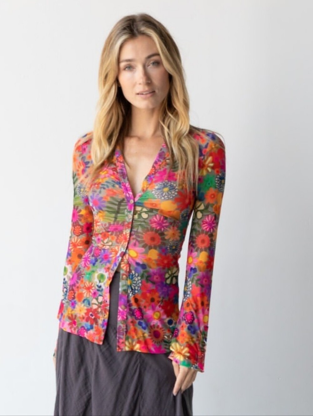 Natural Life Floral Mesh Blouse Medium